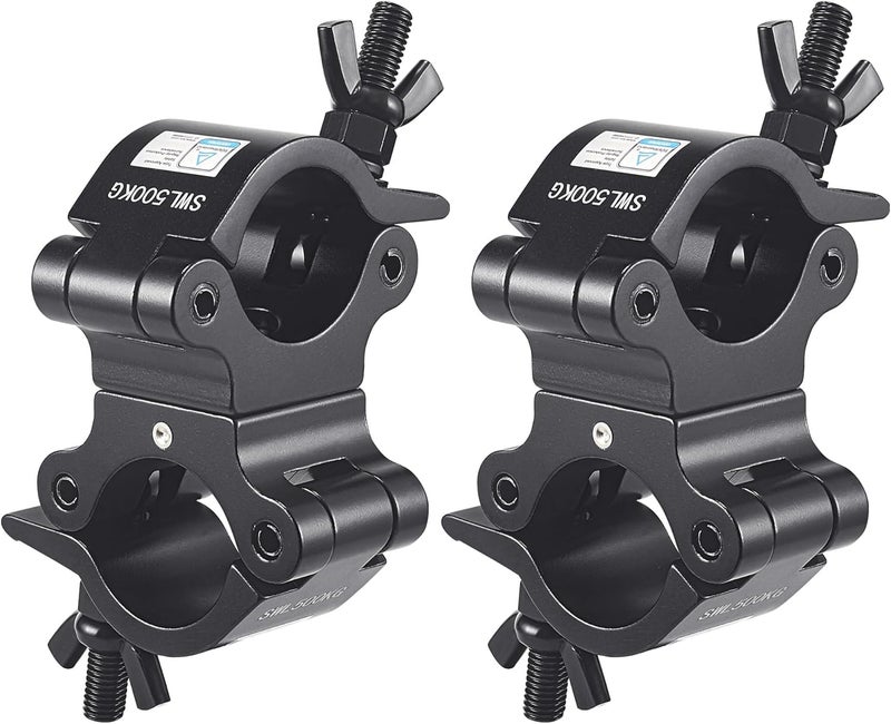 GZhumin Pro TUV Swivel Truss Clamp Black 2 inch, 2 Packs Heavy Duty 1100lb / 500kg Swivel Coupler 50mm Truss Clamps, Dual Head Turn As Needed Two 360 Degree Lighting Clamps, Fit truss OD 48-52mm / 2” - Image 1